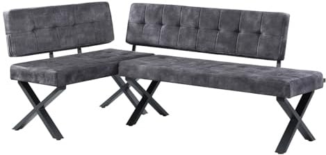 B&D home Eckbank EKA L-Kombi 100×140 cm – modulare Esszimmerbank mit Lehne, beidseitig montierbar (Links/rechts), Kufen-Metallgestell, pflegeleichter Bezug in Anthrazit