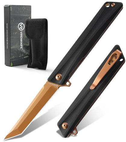 VIRENKNIFE Taschenmesser für Herren, 9,1 cm lange Klinge aus D2-Stahl, Klappmesser mit G10-Griff, Liner Lock & Kugellager, Einhandmesser，Taschenclip, EDC-Klappmesser für Wandern und Camping, Geschenk
