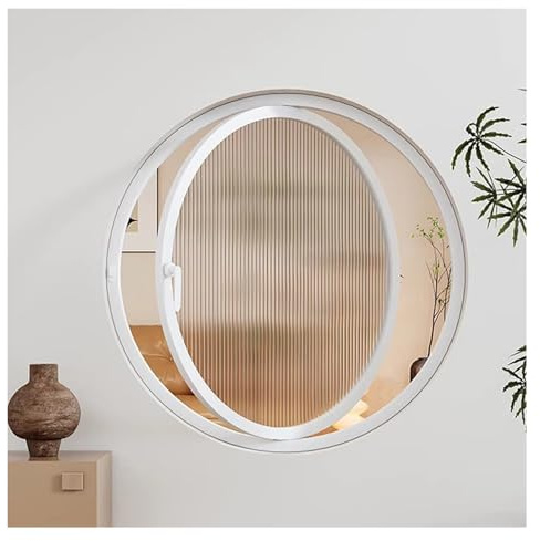 Ventanas Batientes Ventana Redonda Giratoria, Ventana De Ojo De Buey Para El Hogar Con Vidrio Templado, Ventanas Abatibles Pivotantes Con Marco De Aluminio Para Ventilación(White,40cm/15.75in)