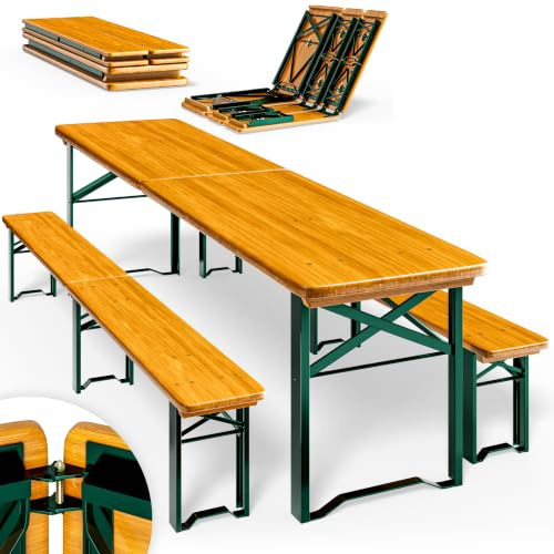 Casaria Bierzeltgarnitur 220cm | 10 Personen, hohe Belastbarkeit, massives Holz, klappbar, stabil, Festzeltgarnitur, 2 Bierbänke, Biertisch, Garten, Party