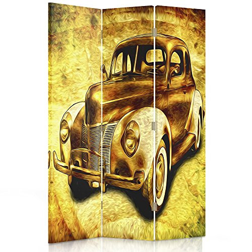 Feeby Frames. Raumteiler, Ggedruckten auf Canvas, Leinwand Wandschirme, dekorative Trennwand, Paravent einseitig, 3 teilig (110x180 cm), Alter VW, Vintage, GELB, ORANGE
