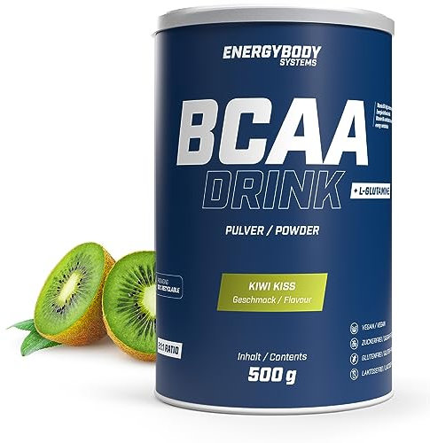 Energybody BCAA Pulver Kiwi 500g / bcaa Drink als Aminosäuren Pulver/BCAA-Powder plus L-Glutamin/BCAAs, Glutamin / 41 Portionen