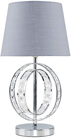 MiniSun | Modern Chrome Acrylic Jewel Table Lamp with a Grey Tapered Light Shade | Home Décor, Bedside & Desk Lamp
