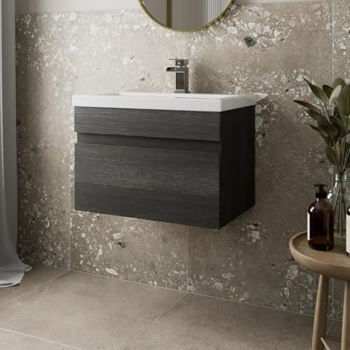 Artis 600mm Bathroom Vanity Unit Basin Storage Wall Hung Drawer Cabinet Furniture - Charcoal Grey