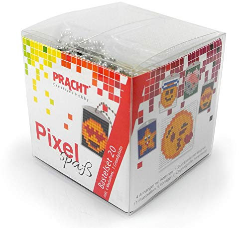 Pixel P90041-63501 Spaß Bastelset 20, zur Gestaltung von 4 Schlüsselanhängern für Kinder, kinderleichtes Stecksystem, ohne Bügeln und Kleben, Steinchen aus Biokunststoff