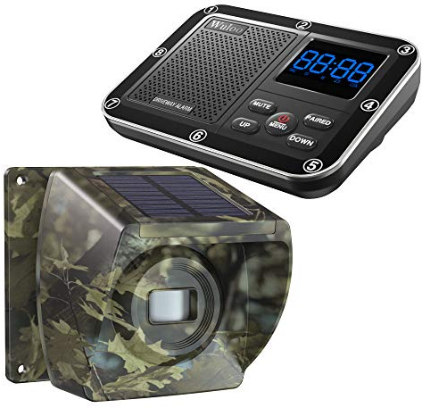Allarme solare senza fili per vialetto esterno, portata 548,6 m, sensore di movimento esterno e sistema di allarme per vialetto con batteria ricaricabile/resistente alle intemperie/modalità silenziosa