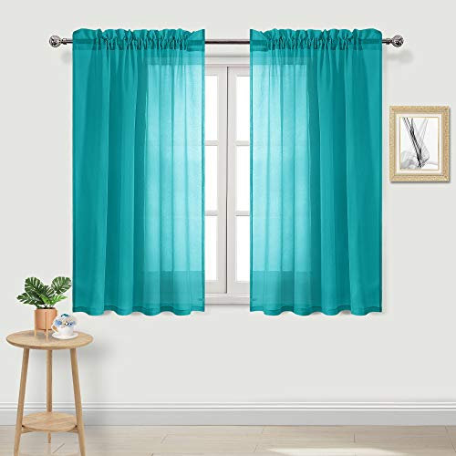 DWCN Türkisfarbene Vorhänge halbtransparente Voile-Vorhänge für Schlafzimmer und Wohnzimmer, 132,1 x 114,3 cm lang, 2 Stück