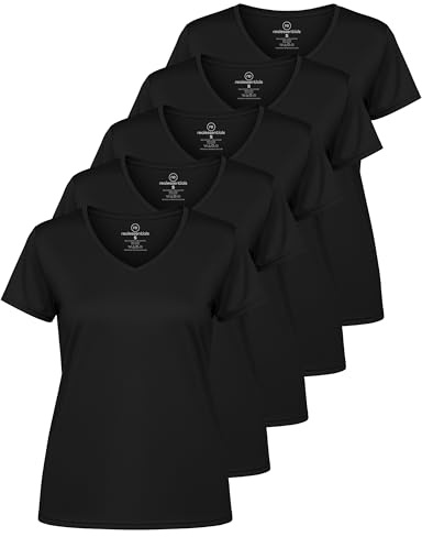 5 Pack: Womens V Neck T-Shirt Ladies Yoga Top Athletic Tees Active Wear Gym Workout Zumba Exercise Running Essentials Quick Dry Fit Dri Fit Moisture Wicking Basic Clothes - Set 5,XL