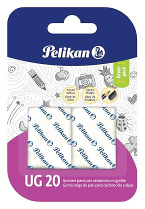 Pelikan Gummi Brot UG 20 Weiß, Radiergummi geeignet für technische, künstlerische und schulische Zeichnung, für Kohle und Graphit, 2 Stück