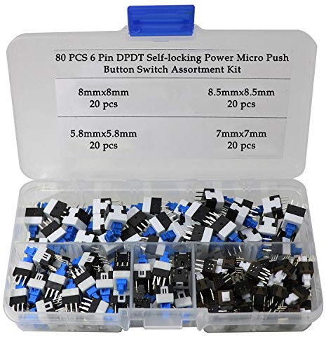 80Pcs 6 broches DPDT micro interrupteurs à bouton-poussoir de puissance autobloquants (5.8X5.8mm 7X7mm 8X8mm 8.5X8.5mm)