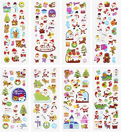 LUTER 3D Puffy Stickers Weihnachtsthema, einschließlich Weihnachtsbaum, Weihnachtsmann, Rentier, Schneemann, Schneeflocken 3D-Aufkleber für Kinder