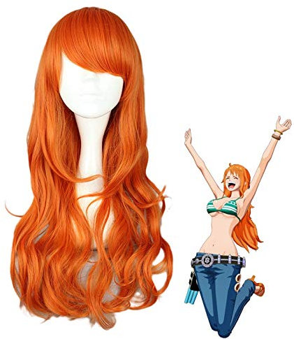 Anime One Piece Nami Cosplay Perücke Frauen Nami Orange Lang gewelltes Kunsthaar Halloween Rollenspiel Kostüm Perücken Pelucas 338B