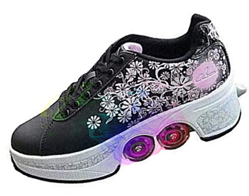 SCDXJ 2 In 1 Sportschuhe Deformation Schuhe， Rollschuhe Skating ，Outdoor Skate Erwachsene,Black-EUR37