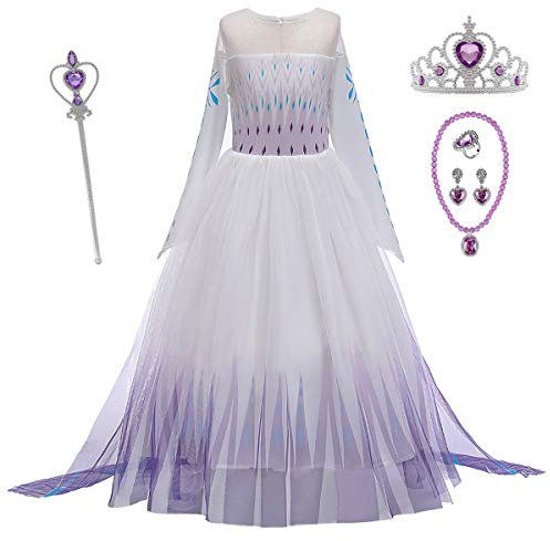 YOSICIL Eiskönigin ELSA Kostüm Mädchen Prinzessin ELSA Kleid Anna und ELSA Cosplay Kostüm Set Halloween Fest Geburtstag Karneval Fasching Kostüm Kinder mit Zubehör Lila 140