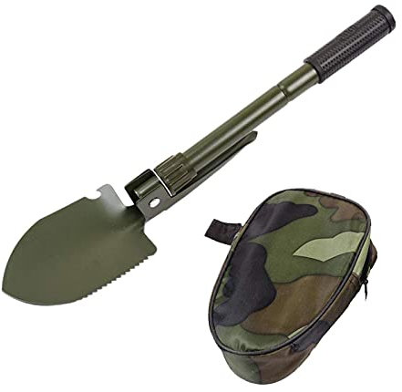 Pelle de survie pliante avec pioche et boussole - Outil de rentrée militaire robuste pour le camping hors route, le jardinage, la plage, creuser la saleté, le sable, la boue et la neige