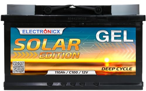 Electronicx GEL Solarbatterie 12V 110Ah – Deep Cycle wartungsfreie Versorgungsbatterie für Wohnmobil, Wohnwagen, Boot, Gartenhaus, Solaranlage, Camping, Off-Grid Stromspeicher