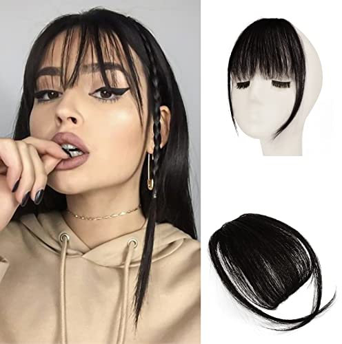 Sofeiyan Bangs Clip in 100% Remy Echthaar Fringe Bangs One Piece Human Hair Clip in Pony Fringe Extensions Natürliche Bangs with Tempel Haarteile Echthaar Haarverlängerung für Frauen