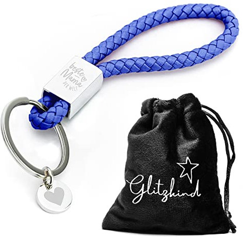 Glitzkind Schlüsselanhänger »Beste Mama« | Herz Geschenk für Muttertag Geburtstagsgeschenk Glücksbringer Auto Weihnachten | Blau Silber
