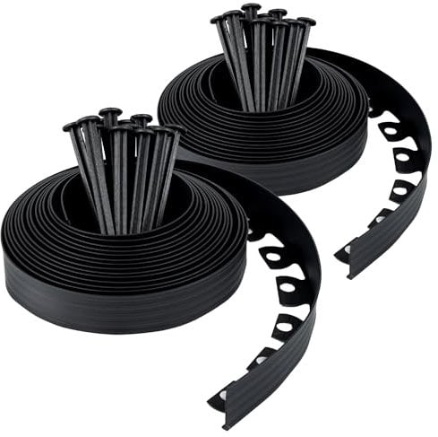 Bordo per Aiuole 20 m con 60 Chiodi di Fissaggio - Bordura per Aiuola Plastica - Bordo Giardino Flessibile - Altezza 5 cm - Facile da usare, Nero