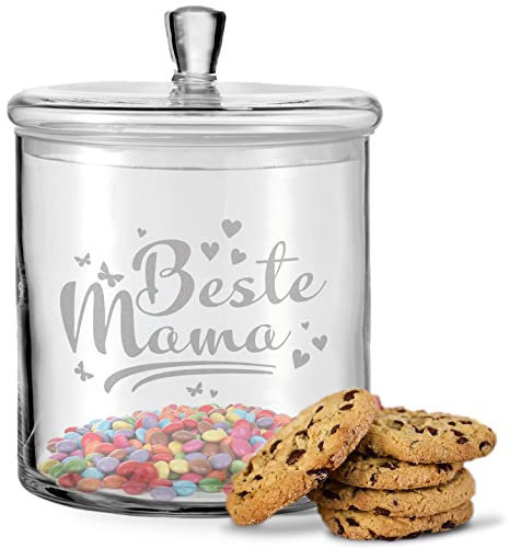 GRAVURZEILE Leonardo Keksglas mit Gravur – Beste Mama Design - Keksdose Bonbonglas mit Deckel - Geschenk für die Mutter als Geschenk zum Muttertag