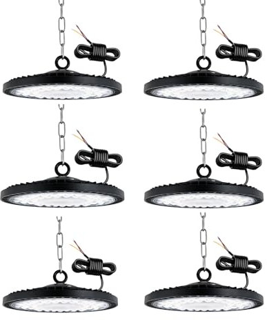 6pcs UFO LED 200W, Projecteur LED 20000LM Spot High Bay Lumière, IP65 UFO LED Blanc Froid 6500K, LED Projecteur Interieur pour l’éclairage de Garage Usine Atelier Gymnase