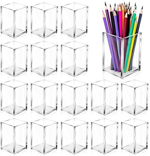 AFOROEOA 20 Stück transparente Acryl-Stiftehalter, Schreibtisch-Organizer, Acryl-Bleistiftbecher, Schreibwaren, Büro, Organizer, Make-up-Pinselhalter