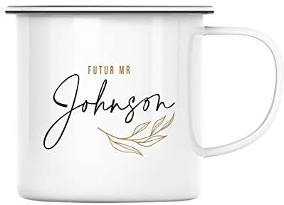 Mug en Métal Emaillé Future Mr Nom ou Texte Personnalisable Mariage Fiancaille Idée Cadeau fiancé Mari