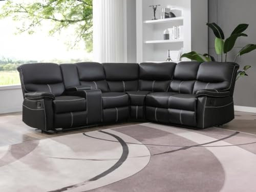 Vente-unique GroÃ Â ÂÂ Ã Â ÂÂ es Ecksofa Relax aus Kunstleder, Schwarz Canby