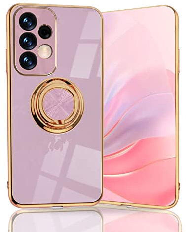 BORYA Coque pour Samsung Galaxy A53 5G, Très Mince Antichoc Premium TPU Bumper Souple Silicone Housse, Élégant Électrolytique Bord Or 360°Anneau Support Étui, Violet