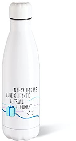 Bouteille d’eau Isotherme 500ml Acier Collègue Gourde Réutilisable Ecologique Maintien Chaud/Froid 12h. Idée Cadeau Original Humour Homme Femme Retraite Mutation Sport Bureau Anniversaire Noël