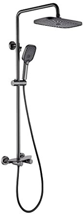 SHUGUANG Thermostatisches Duschsystem mit Wanneneinlauf, Graues Aufputz Duschset Kopfbrause, 3 Funktionen Handbrause, Komplettes Duschsystem Kit