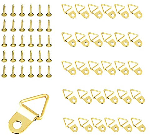 30pcs Triangle Rings Picture Hanging Holder Canvas Hook Wall Bracket, D Rings Photo Frame Hanger with Screws for Picture Hanging Photo Painting Decor
