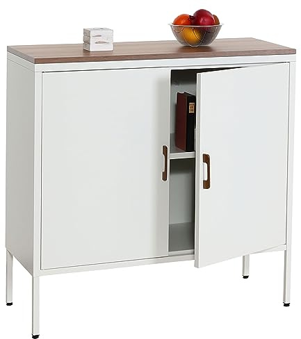 Mendler Kommode HWC-L84 2 Türen Metall 90x90x40cm - weiß | Sideboard, Schrank, Anrichte, Melamin beschichtet