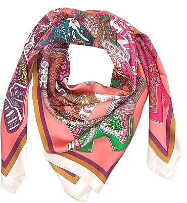 FOX-TECH Bandana Damen Kopftuch Quadrates Bedrucktes Halstuch Satin Seidentuch Schal 90 x 90 cm (Wassermelonenrot)