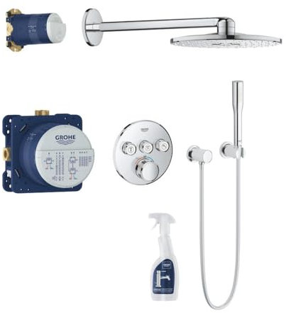GROHE Ensemble douche encastrable SmartControl 3 voies rond avec nettoyant robinetterie GrohClean