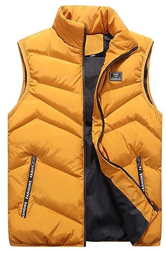 Generisch Weste Herren Outdoor, Warme Mit Reißverschluss Taschen Lederweste Kapuze Outdoor Steppweste Jacke Sommer Ellese Westenwinter Jagd-Freizeit Vest Fahrrad Daunen Gilet (L, Yellow)