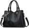 SODOLLEE Damen Handtasche Elegant Henkeltaschen Pompon Umhängetasche PU Leder Mehrere Taschen Schultertasche für Reisen Arbeiten Shopper Nero