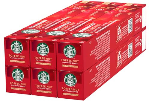 STARBUCKS Toffee Nut Flavoured Coffee by Nespresso, Blonde Roast, Coffee Capsules 6 x 10 (60 Capsules)