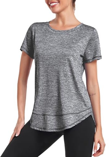 Deaviya Sport T-Shirt Damen, Kurzarmshirt Frauen, Workout Tops Rundhalsausschnitt Athletisch Lässig Laufen Yoga Fitness T-Shirts Locker Tee