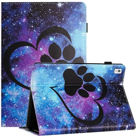 LSPCASA Étui pour iPad 9e/8e/7e génération 10,2 pouces 2021/2020/2019 en cuir synthétique avec support et fentes pour cartes poche tablette étui pour iPad 10.2 - Cœur patte de chat