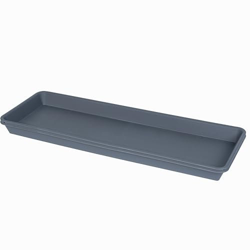VUWEZ 2 Pack of Plastic Plant Tray Saucer Rectangular 30 inch, Planter Trays Saucers for Indoors Outdoor, Plant Water Drip Tray for Flower Pot Planter, Windowsill Pots Trays (8 X 30'', Gray)