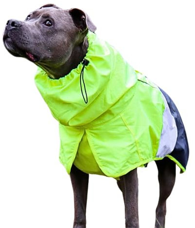 Spark Paws Hunderegenmantel, wasserdichte winddichte Regenjacke, für kleine, mittlere, große und extra große Hunde, reflektierend, atmungsaktiv, mit vollständigem Körperschutz Neon White Navy Blue,2XL
