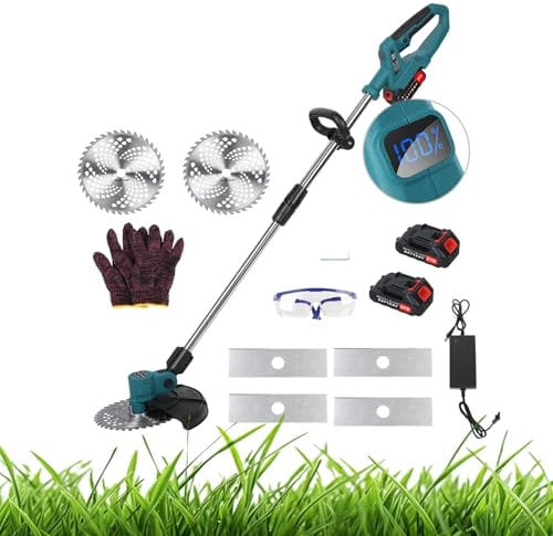 OSKOPWRC 9 Inch Grass Strimmer, Electric Cordless Trimmer, Retractable Home Grass Cutter, Battery Power Rechargeable Handheld Lawn Edger with Brushless Motor for Garden Yard Blue