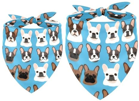 Hundehalstücher Französische Bulldogge, Dreieckstuch für kleine, mittelgroße und große Hunde und Katzen, Haustierhalstuch, Dreieckstuch, Lätzchen, 2 Stück