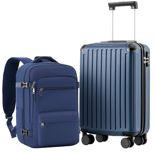 COOLIFE Handgepäck Koffer 55X35X20cm und Kabinen Rucksack 20L(40X25X20cm) Set für Ryanair Flugzeug Handgepäck Kabinengepäck Hartschlagenkoffer Reiserucksack Klein mit TSA-Schloss