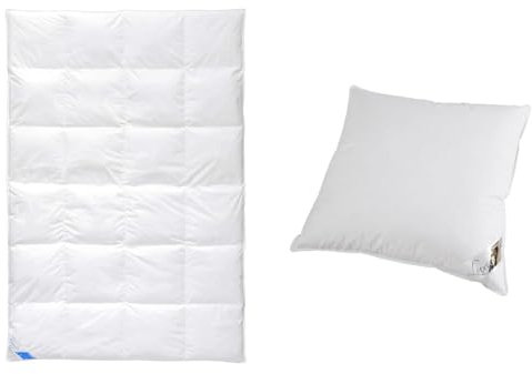 Böhmerwald Komfort Daunendecke, allergikergeeignet, 90% Daunen & Luxus Kopfkissen, 100% Daunen, Füllgewicht: 600 g, Stützkomfort: extra weich, Weiß, 1 Stück (1er Pack) 80 x 80 cm
