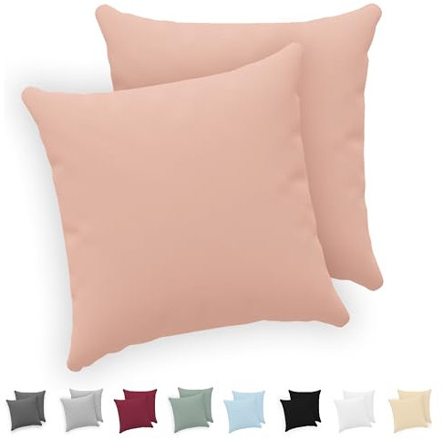Twinzen® Taie Oreiller 50x50 (Lot de 2) - 100% Coton Jersey 150 GSM - Rose - Taie d'oreiller 50x50 - Housse de Coussin avec Fermeture Éclair - Certifié Oeko-Tex