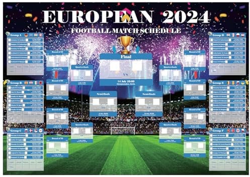 YOFANUP 2024 Soccer Wall Chart, 2024 Soccer Decorations, 2024 Soccer Wall Chart - A2 Size, Tear-Proof, Waterproof, 2024 Soccer Fixtures Poster, Great 2024 Soccer gifts for Family, Friends, Children
