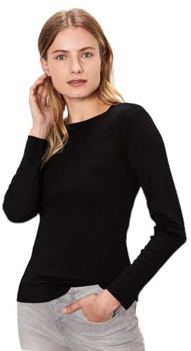 AAILA FASHION Ladies Women Plain Tshirt Womans Long Sleeve Scoop Neck T Shirt TOP Plus Size UK 8-22 (UK, Alpha, XS, Regular, Regular, Black)
