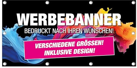 Plane - WERBEPLANE - 150 x 50 cm, Bedruckt nach Ihren Wünschen mit Text Foto & Logo - Saum & Ösen - ideal für Baustelle, Werbung, Konzerte, Gerüst - freie Farbwahl - 510 g m² PVC Plane - wetterfest